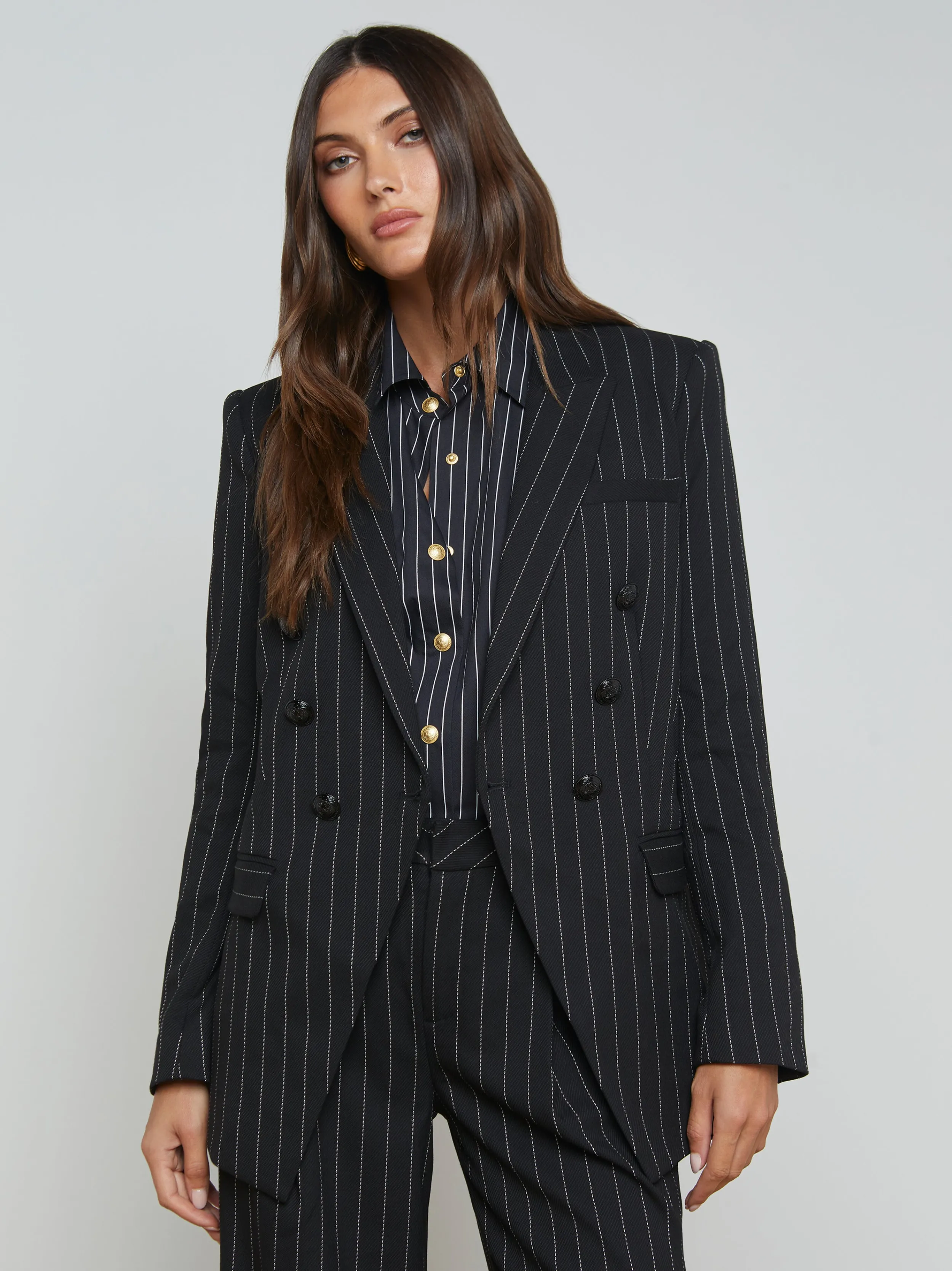 L'AGENCE BLAZER LONG À FINES RAYURES KENDI- Ensembles Assortis | Blazers Et Vestes